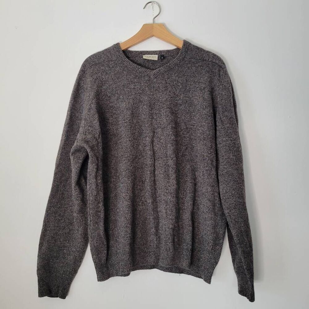 C&A Canda Woolmark 100% Lambswool Sweater — Men’s XL Gray/Brown Heather V-Neck